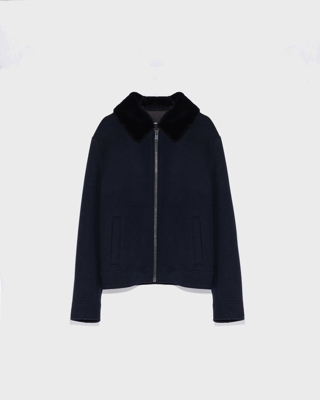 Double-Sided Wool-Cashmere Fabric Zipped Jacket With Mink Collar