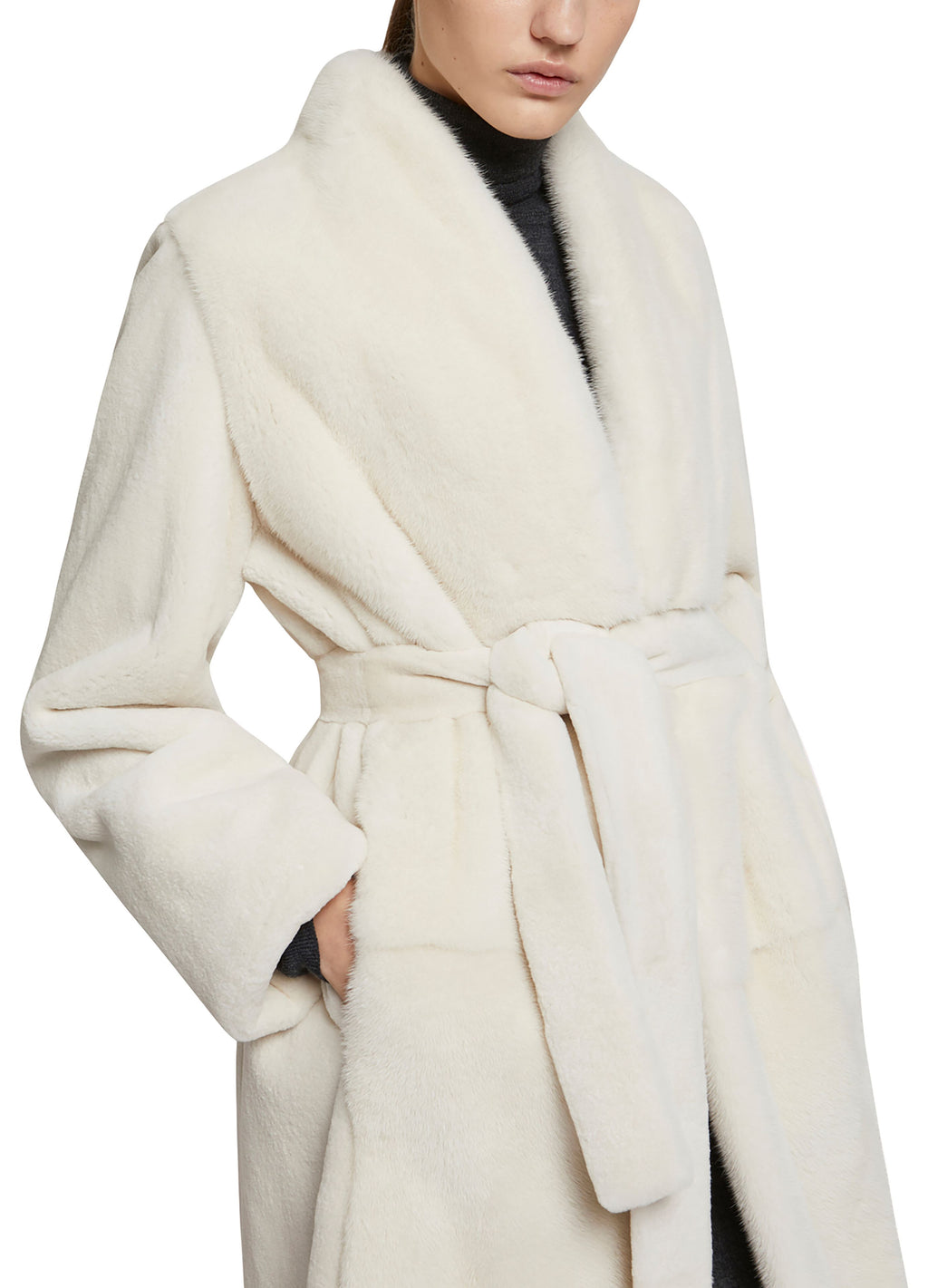 Belted coat in sheared and long haired mink fur white Yves Salomon Yves Salomon UK