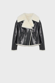 Biker jacket in varnished merino lambskin