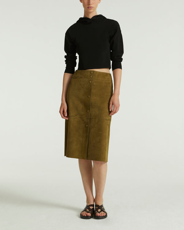 Double-sided velour lamb leather skirt