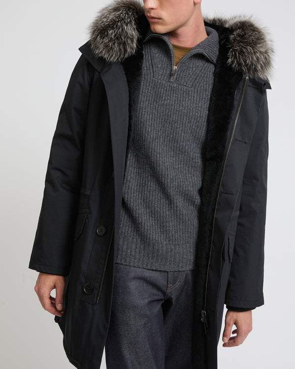 Iconic parka in technical cotton with fox and rabbit fur