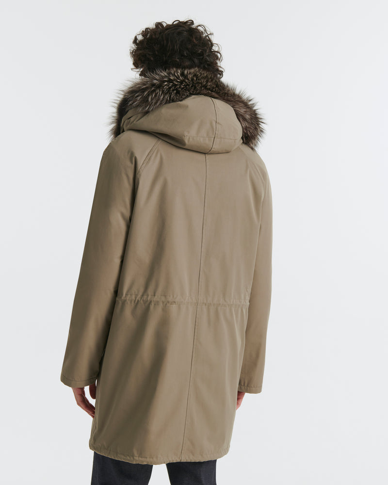 Iconic parka in technical cotton with fox and rabbit fur