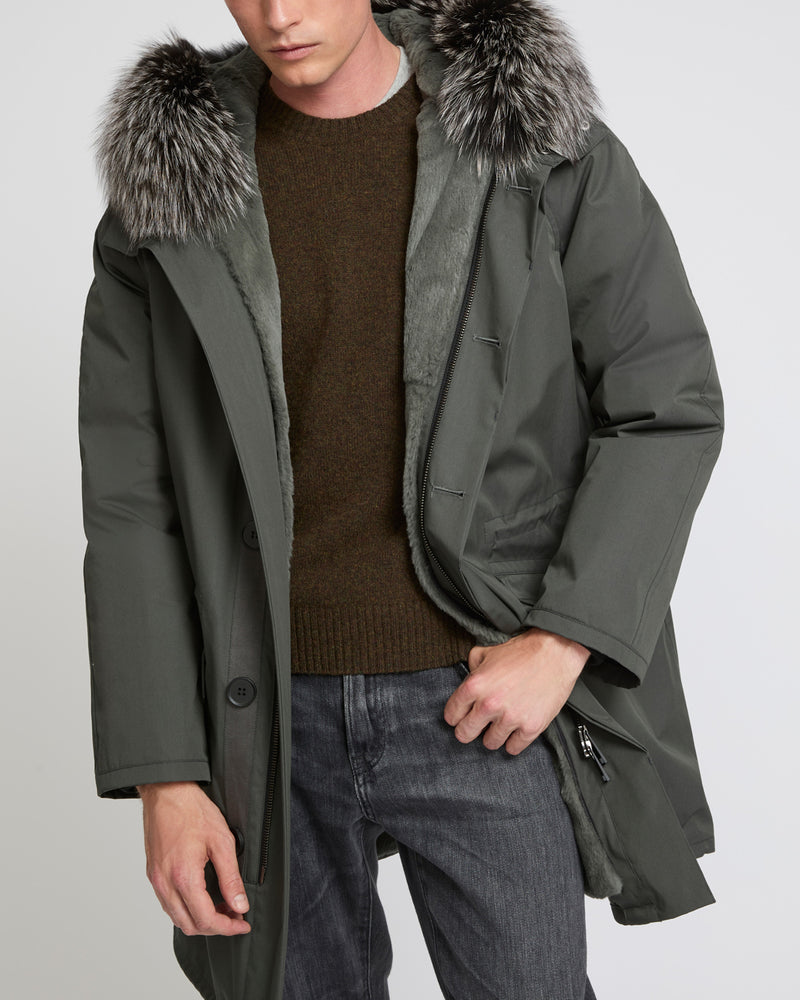 Iconic parka in technical cotton with fox and rabbit fur