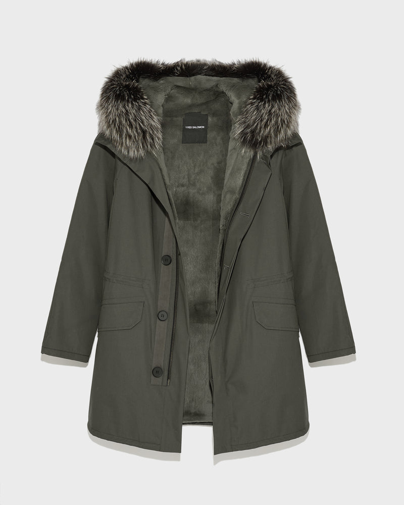 Iconic parka in technical cotton with fox and rabbit fur