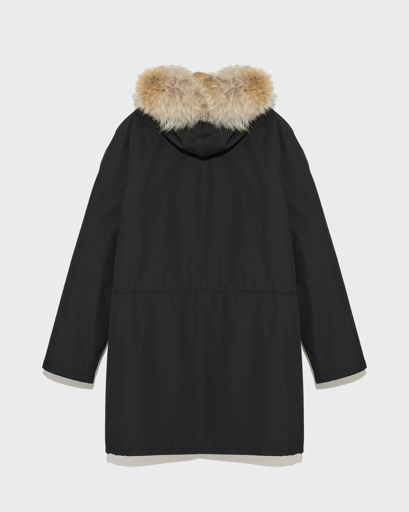 Long Iconic parka in technical cotton with coyote and rabbit fur