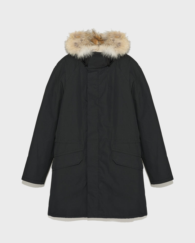 Long iconic parka in technical cotton and fur - black - Yves Salomon