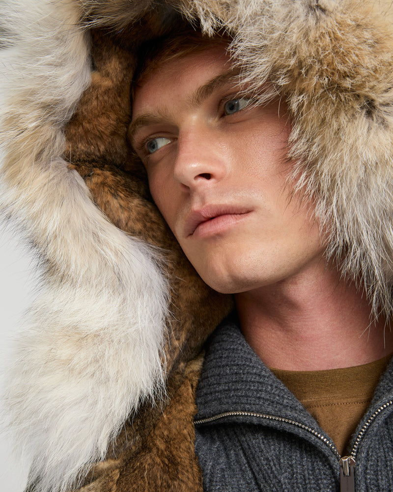 Long iconic parka in technical cotton and fur - khaki - Yves Salomon