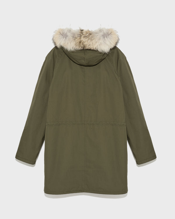 Long Iconic parka in technical cotton with coyote and rabbit fur