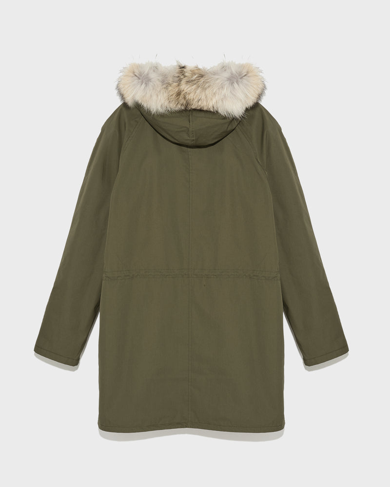 Long iconic parka in technical cotton and fur - khaki - Yves Salomon