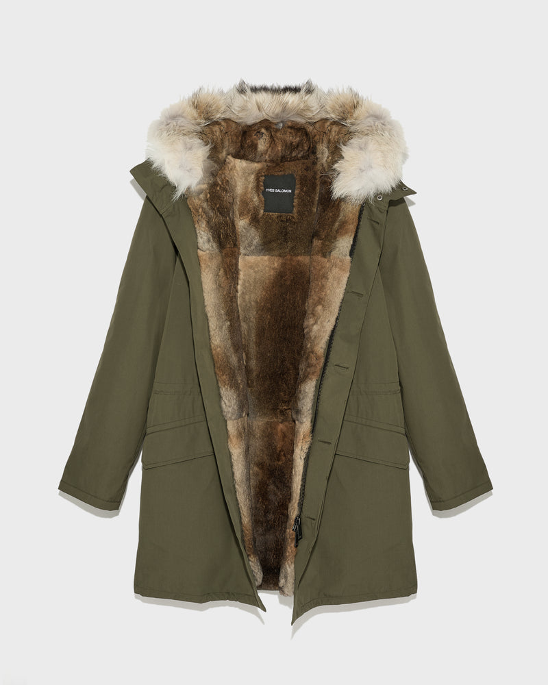 Long iconic parka in technical cotton and fur - khaki - Yves Salomon