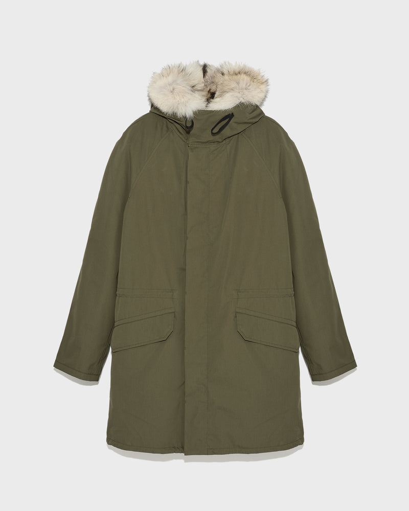 Long iconic parka in technical cotton and fur - khaki - Yves Salomon