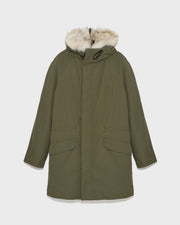 Long Iconic parka in technical cotton with coyote and rabbit fur