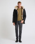 Short iconic parka in technical cotton and fur