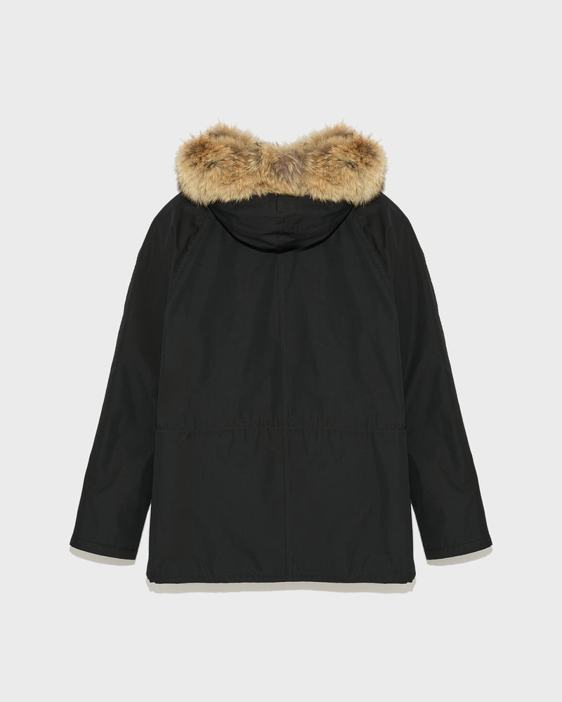 Short iconic parka in technical cotton and fur - black - Yves Salomon