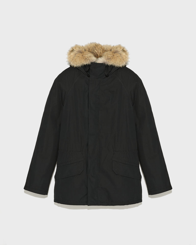 Short iconic parka in technical cotton and fur - black - Yves Salomon