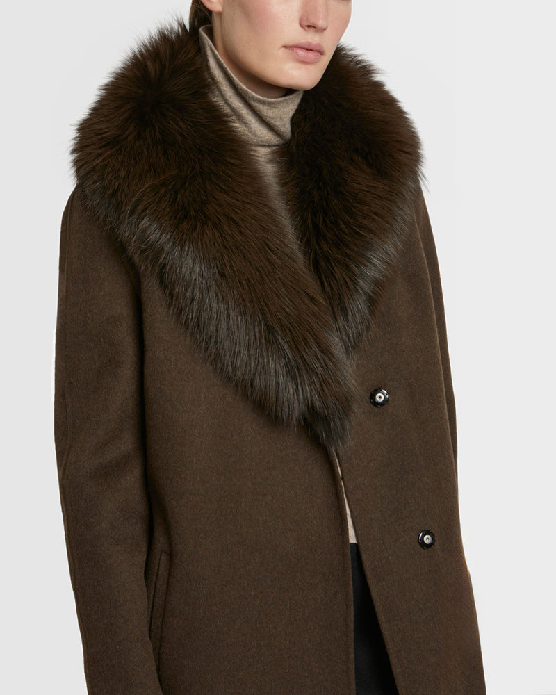 Long cashmere wool coat with fox fur collar