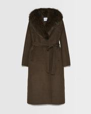 Long cashmere wool coat with fox fur collar