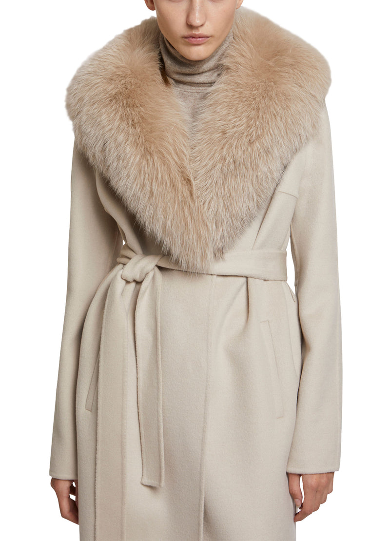 Long cashmere wool coat with fox fur collar