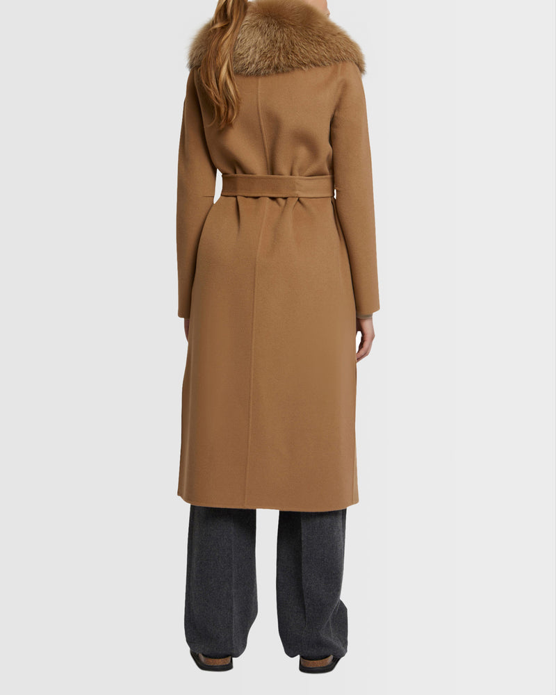 Long cashmere wool coat with fox fur collar