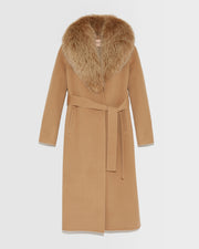 Long cashmere wool coat with fox fur collar