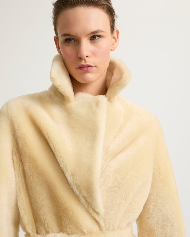 Long reversible belted shearling coat - white - Yves Salomon