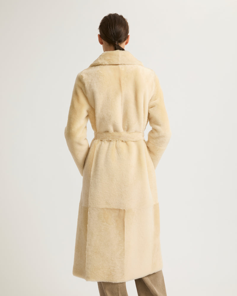 Long reversible belted shearling coat - white - Yves Salomon