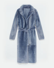 Long reversible belted shearling coat