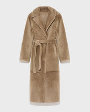 Long reversible belted shearling coat