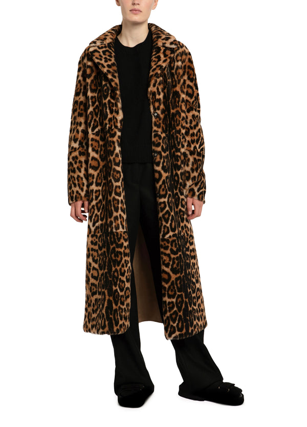 Long reversible belted shearling coat