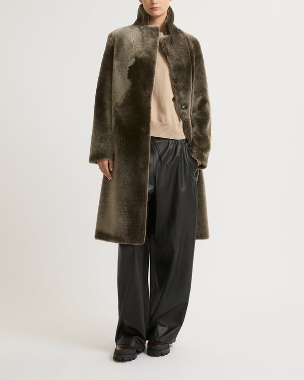 Reversible merino shearling coat