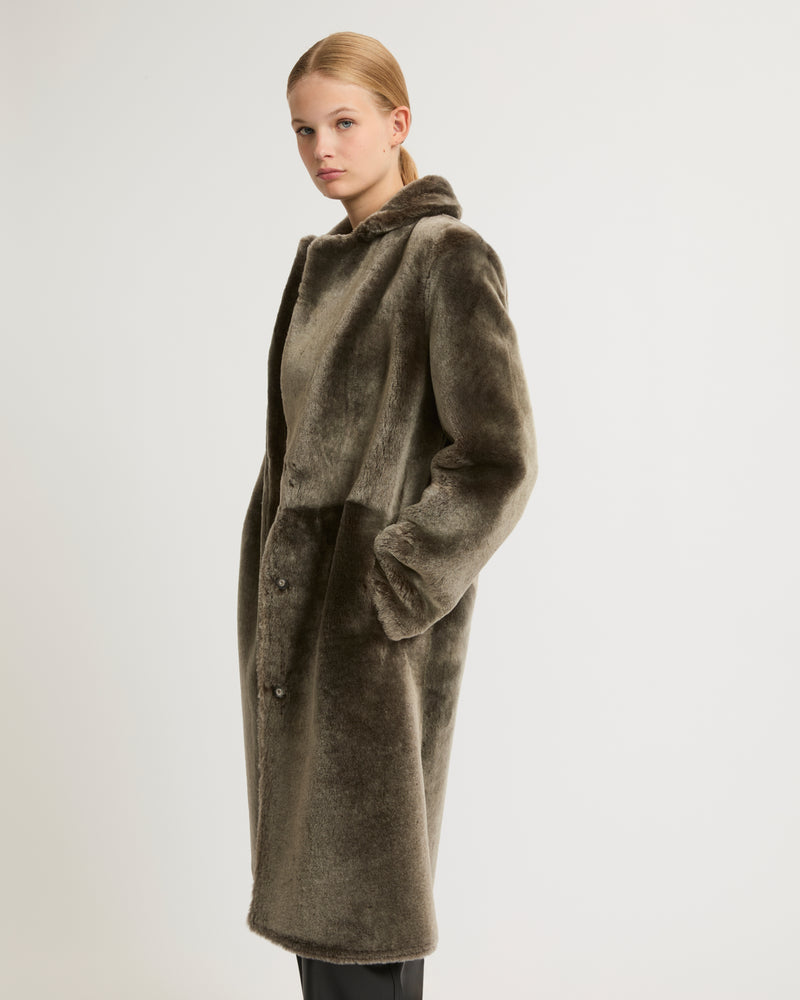 Reversible merino lambskin coat - grey - Yves Salomon