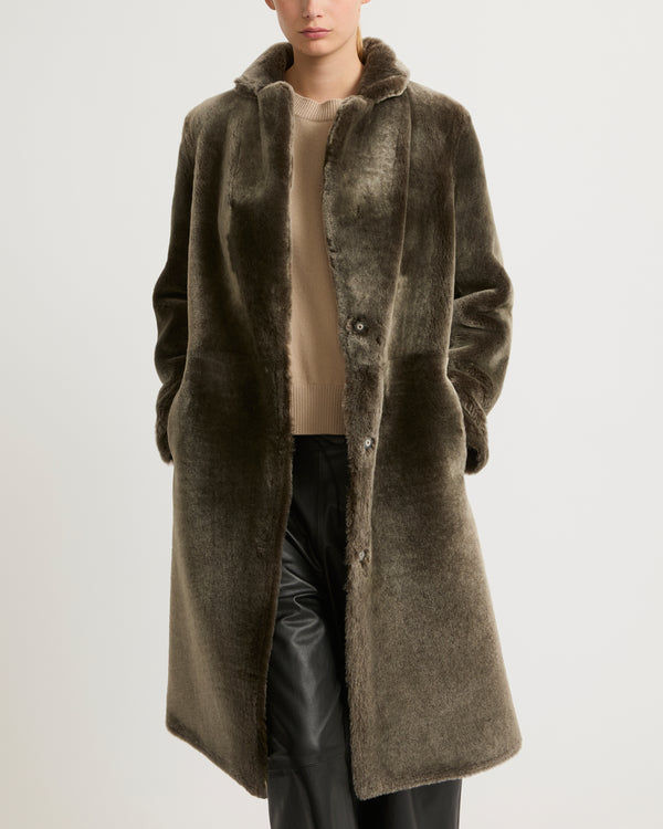 Reversible merino shearling coat