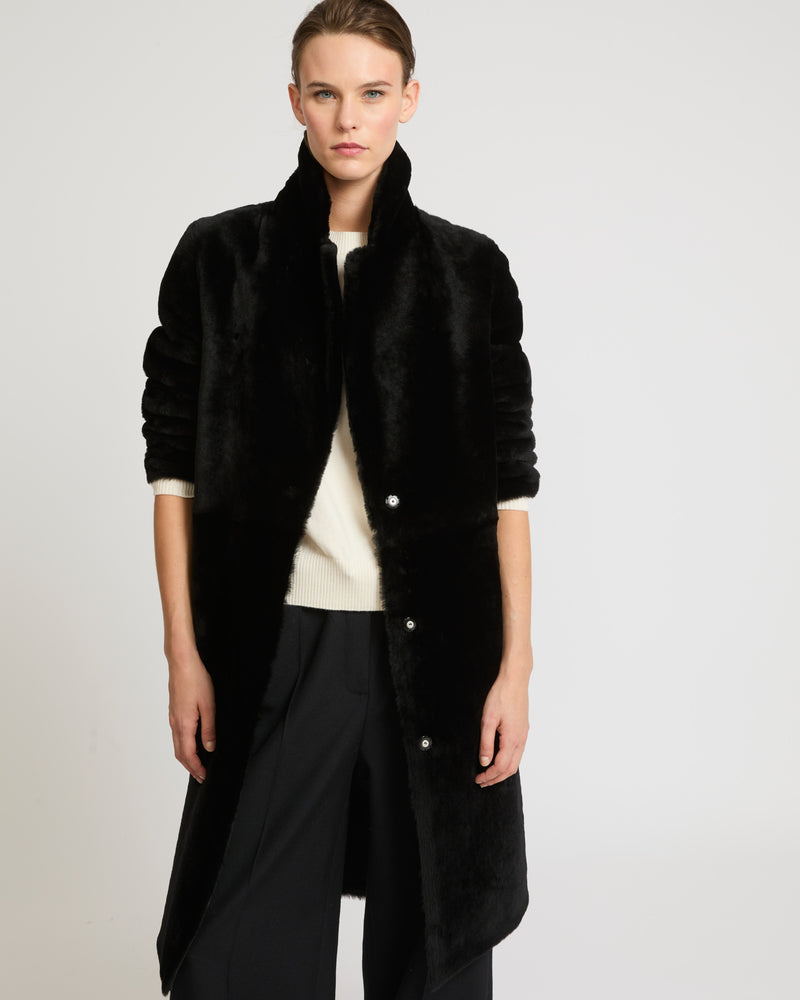 Reversible merino lambskin coat - black - Yves Salomon