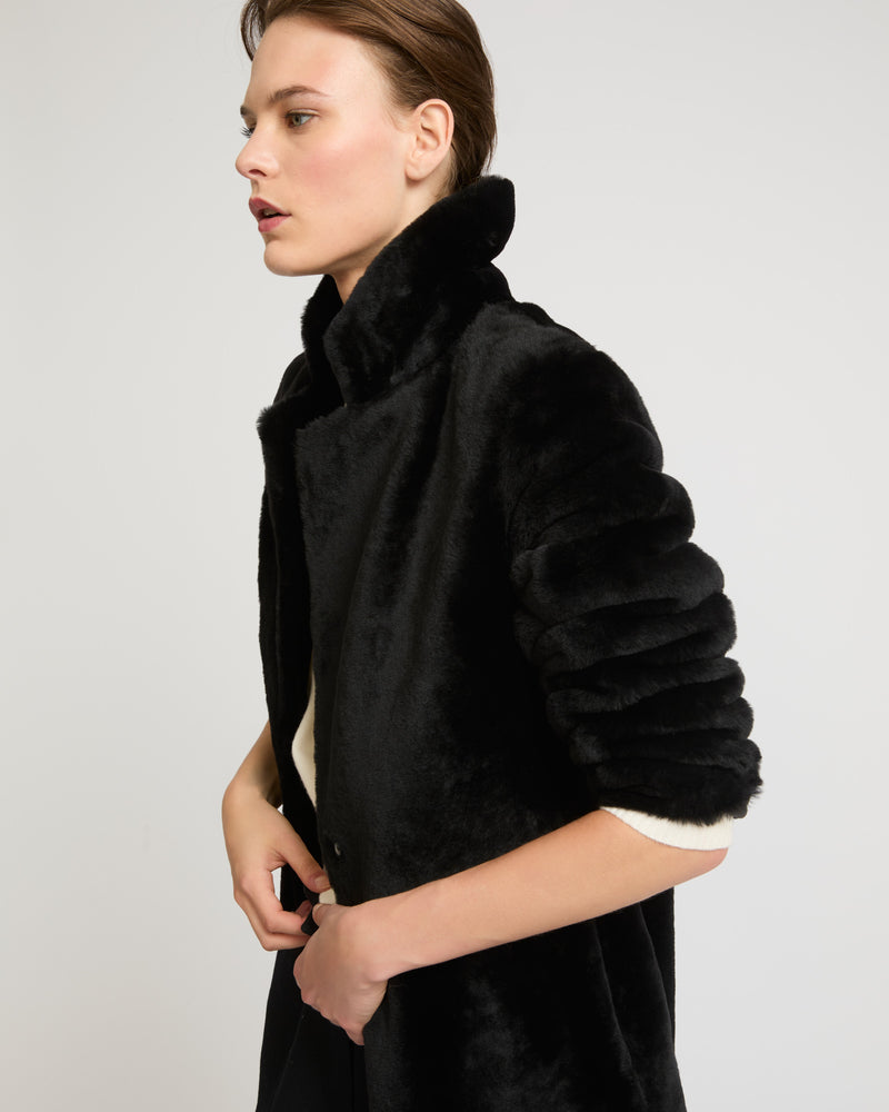 Reversible merino lambskin coat - black - Yves Salomon