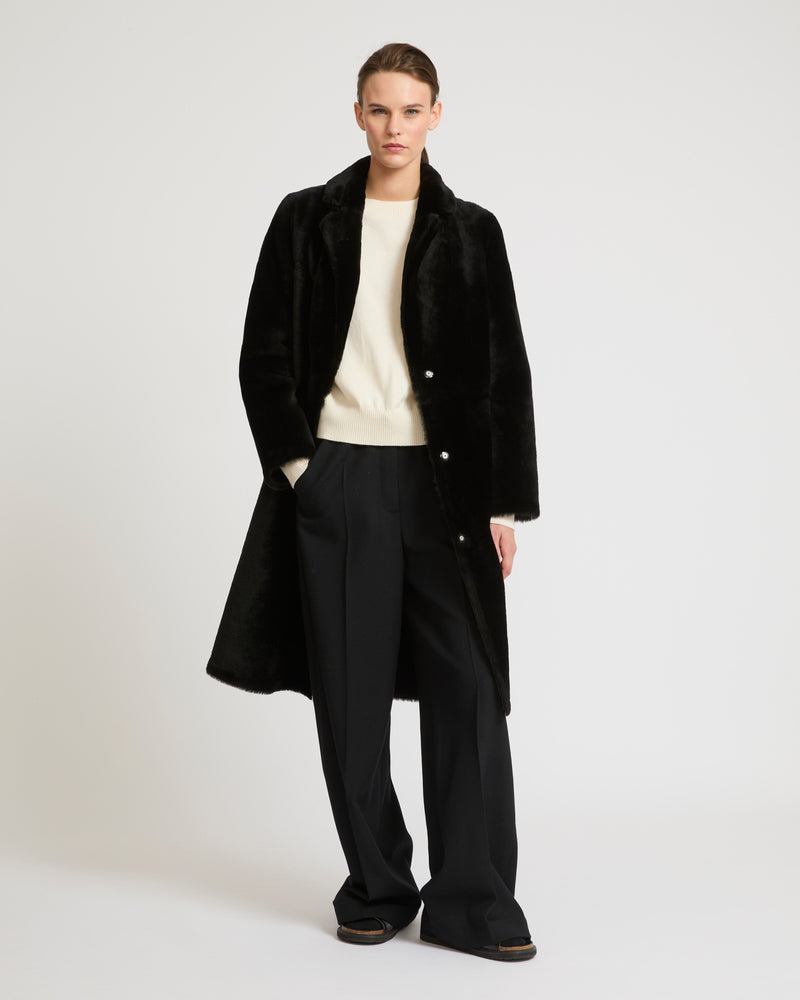 Reversible merino lambskin coat - black - Yves Salomon