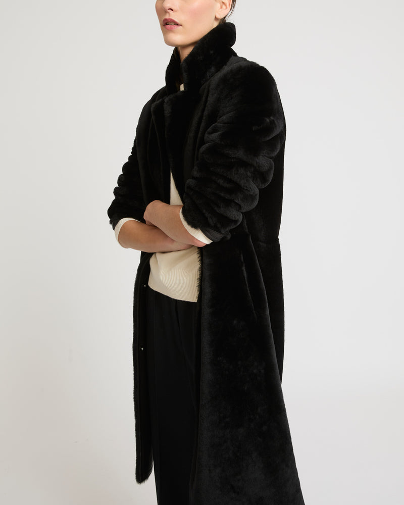 Reversible merino shearling coat