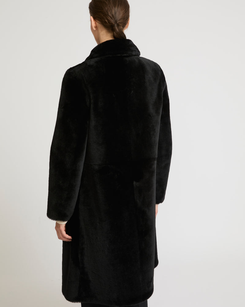 Reversible merino lambskin coat - black - Yves Salomon