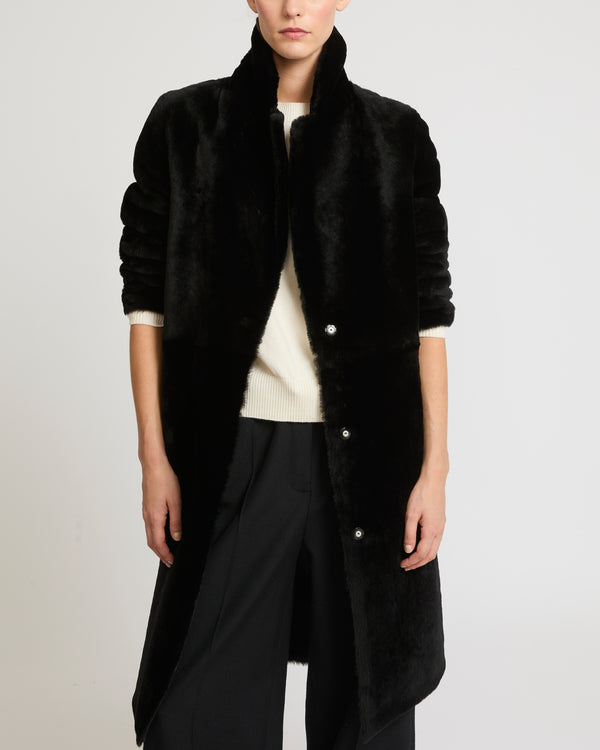 Reversible merino shearling coat