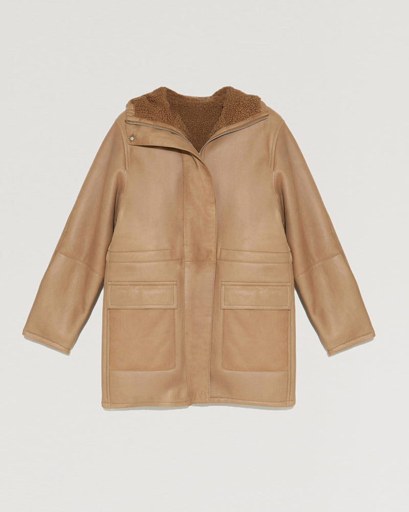 Lined suede leather coat with hood-Yves Salomon-Winter sale & boxing day