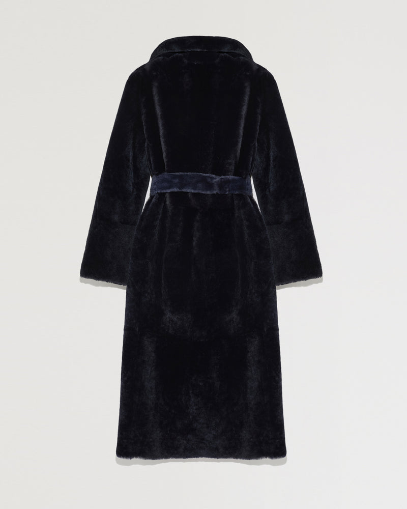 Long reversible coat in lacon lambskin