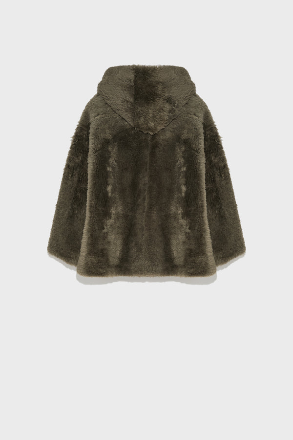 Oversized hooded coat in merino lambskin