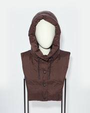 Padded hood bib in water-repellent technical fabric