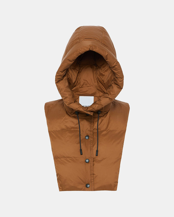 Padded hood bib in water-repellent technical fabric - brown - Yves Salomon