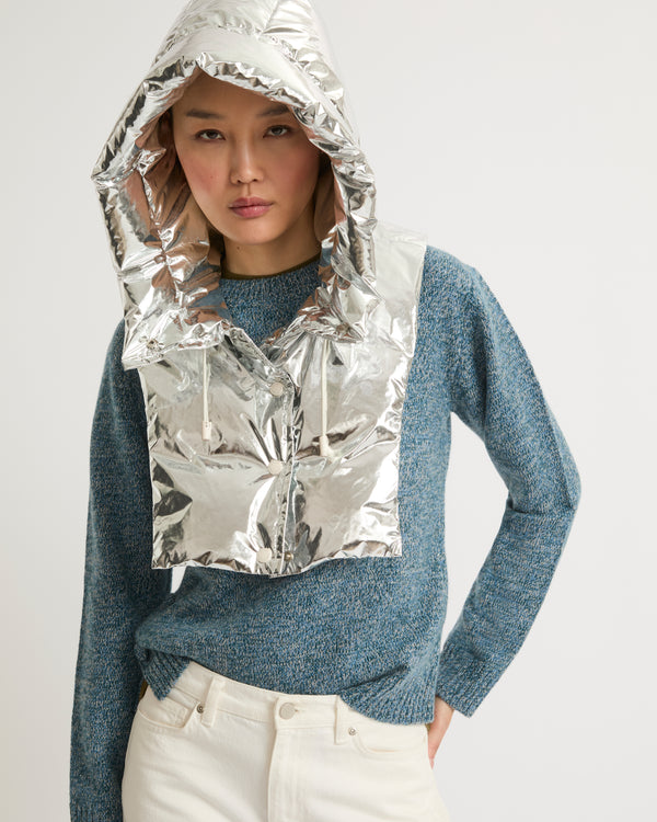 Padded hood bib in water-repellent technical fabric - silver - Yves Salomon