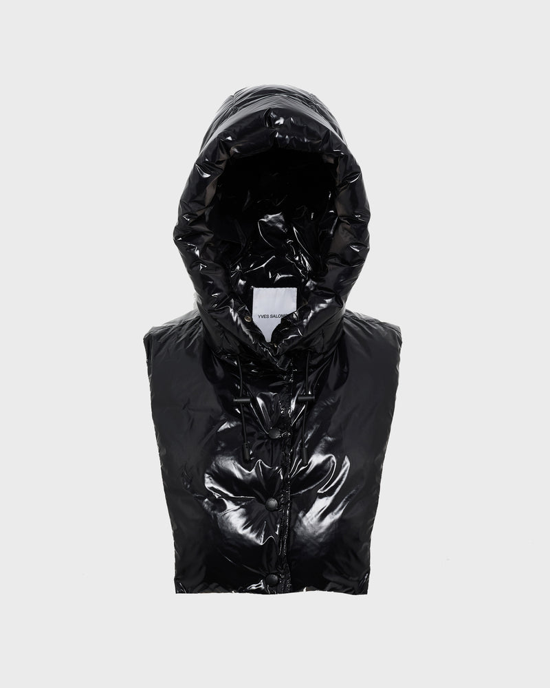 Padded hood bib in water-repellent technical fabric-Yves Salomon-Winter sale & boxing day