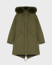 Regular parka in waterproof cotton blend with fox and rabbit fur