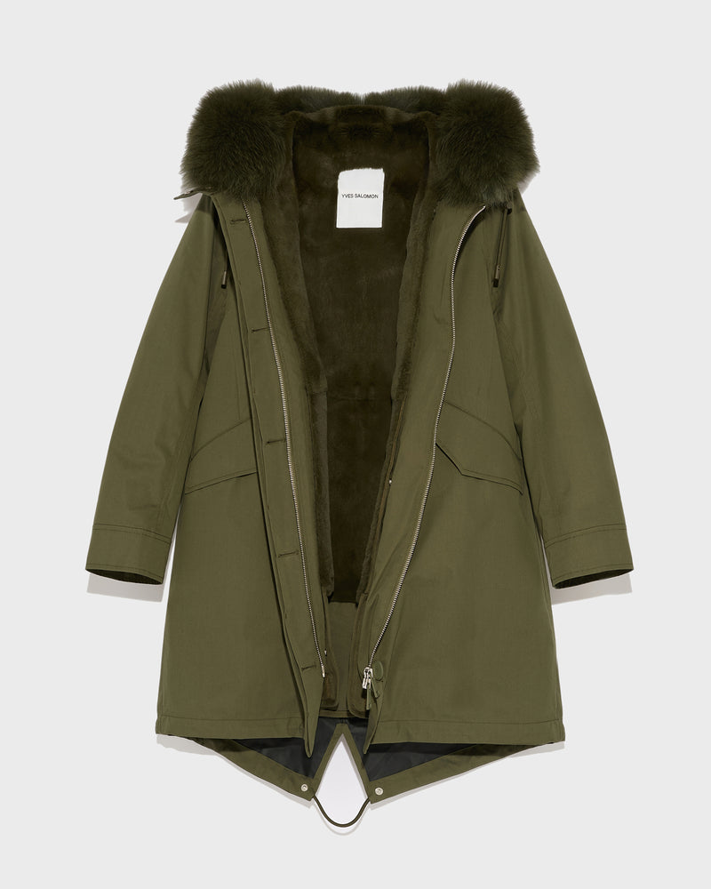 Long Iconic parka in waterproof cotton blend with fox and rabbit fur