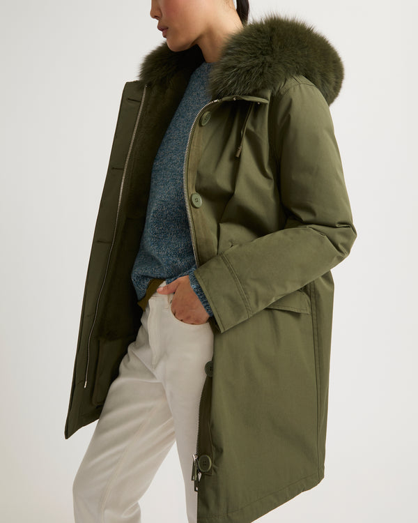 Long Iconic parka in waterproof cotton blend with fox and rabbit fur