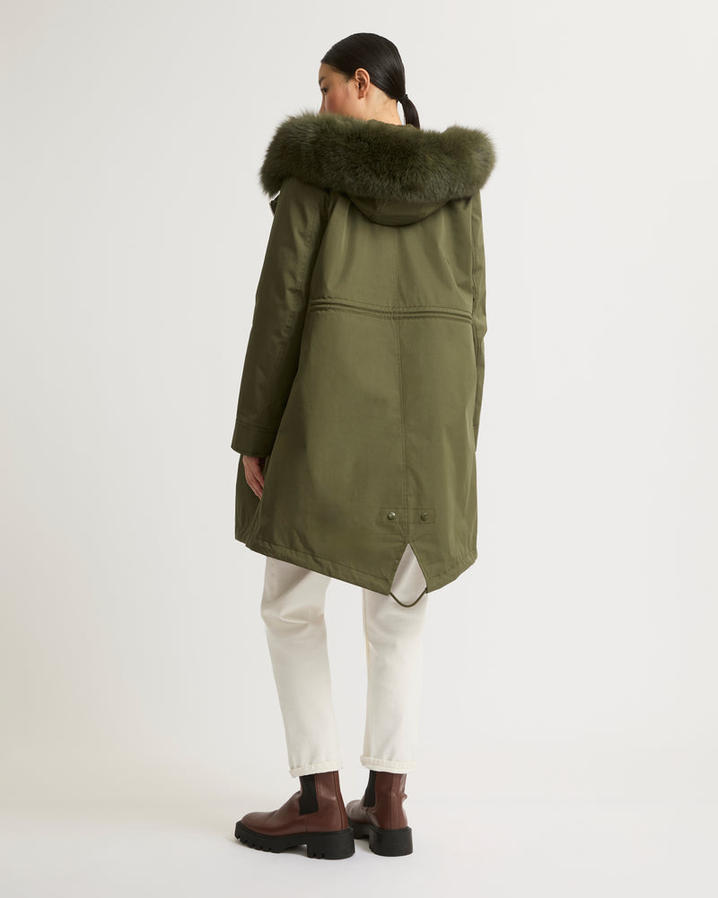 Long Iconic parka in waterproof cotton blend with fox and rabbit fur