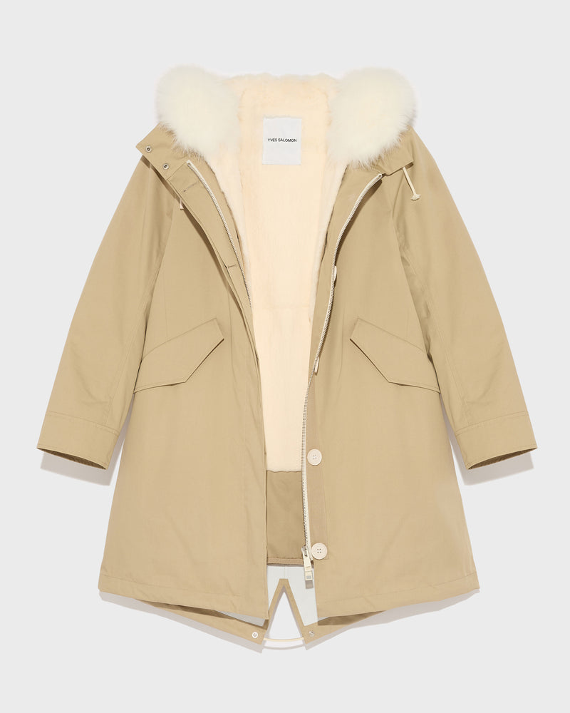 Long Iconic parka in waterproof cotton blend with fox and rabbit fur